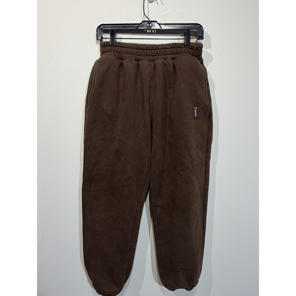 Comfrt Joggers Mens M Brown Sweatpants Pockets Stretch Y2K Streetwear Yoga Logo